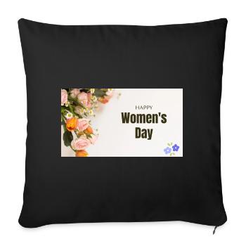 Joyeuses Roses florales pour la Journée des Femmes - Housse de coussin décorative 45 x 45 cm - noir - Devant
