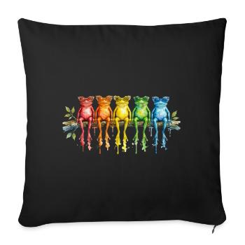 Five colorful frogs with retro glasses - Sofa pillowcase 17,3'' x 17,3'' (45 x 45 cm) - black - Front