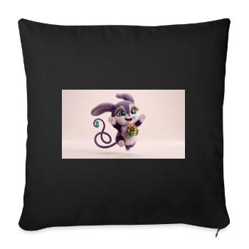 Personnage 3D violet duveteux et mignon tenant un gi vert - Housse de coussin décorative 45 x 45 cm - noir - Devant