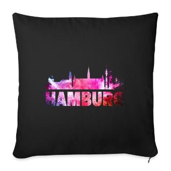 Hambourg Allemagne City Skyline Font Splash - Housse de coussin décorative 45 x 45 cm - noir - Devant