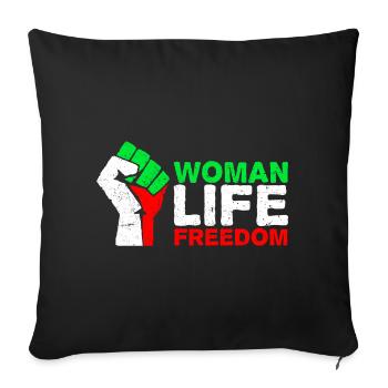 Woman, Life, Freedom | Free Iran! | With flag - Sofa pillowcase 17,3'' x 17,3'' (45 x 45 cm) - black - Front