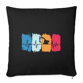 Excavator Retro Heartbeat Excavator Driver Construction Site - Sofa pillowcase 17,3'' x 17,3'' (45 x 45 cm) - black - Front