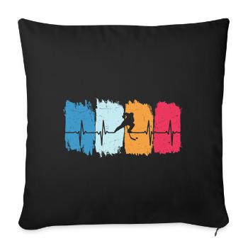 hockey sur glace Retro Heartbeat T-shirt hockey - Housse de coussin décorative 45 x 45 cm - noir - Devant