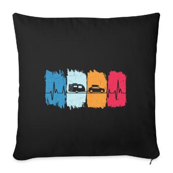 Caravan retro heartbeat camping camping - Sofa pillowcase 17,3'' x 17,3'' (45 x 45 cm) - black - Front