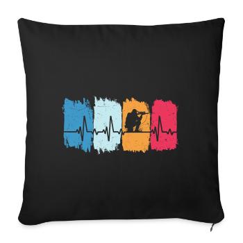 chasseur chasse rétro battement de cœur chien de chasse t-shirt chasse - Housse de coussin décorative 45 x 45 cm - noir - Devant