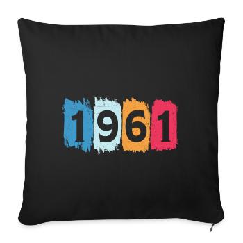T-shirt rétro 1961 61 millésime 1961 - Housse de coussin décorative 45 x 45 cm - noir - Devant
