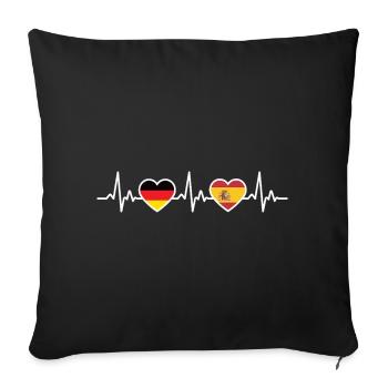 Spanien Deutschland Herzschlag Flagge Spanier - Sofakissenbezug 45 x 45 cm - Schwarz - Vorne