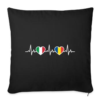 Romania Italy Heartbeat Romanian Flag - Sofa pillowcase 17,3'' x 17,3'' (45 x 45 cm) - black - Front