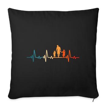 Père et fille fils rétro fille et fils - Housse de coussin décorative 45 x 45 cm - noir - Devant