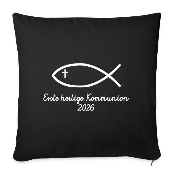 Heilige Kommunion 2026 Symbol Fisch Erstkommunion - Sofakissenbezug 45 x 45 cm - Schwarz - Vorne