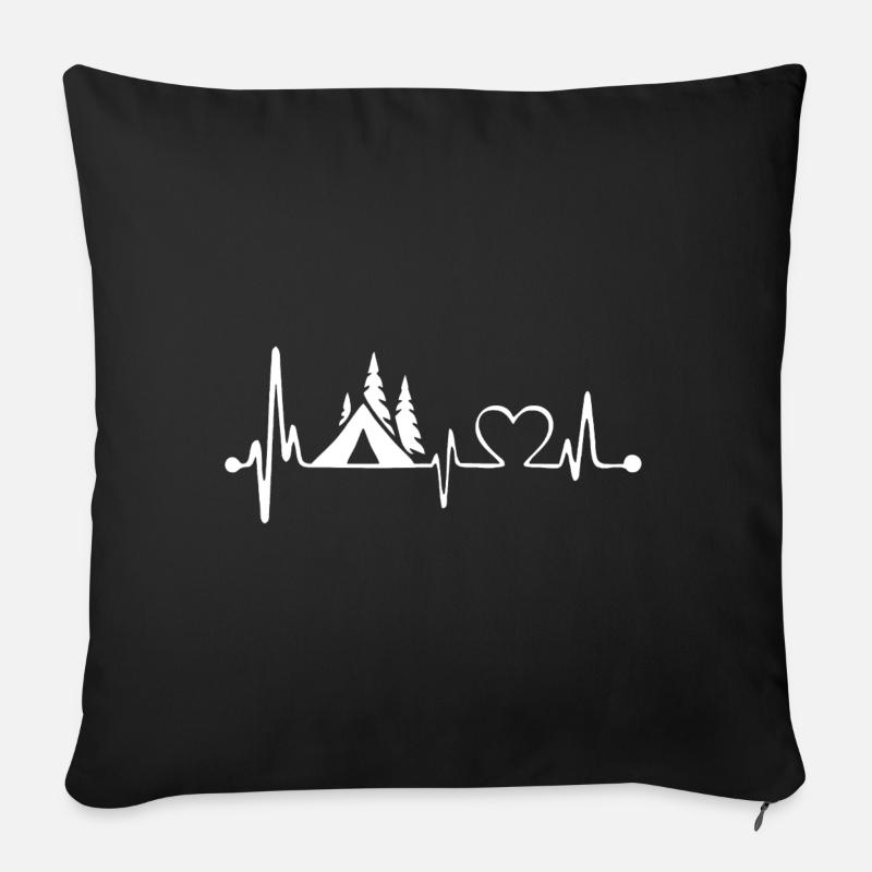 Chemise de battement de coeur de camping - Housse de coussin décorative 45 x 45 cm - noir
