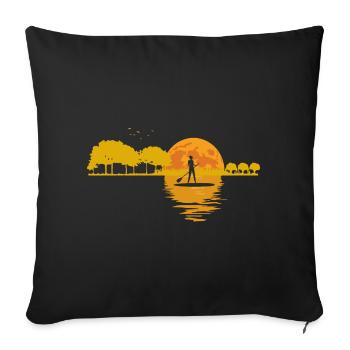 Moon Guitar Lake Coucher de soleil Stand Up Paddle - Housse de coussin décorative 45 x 45 cm - noir - Devant