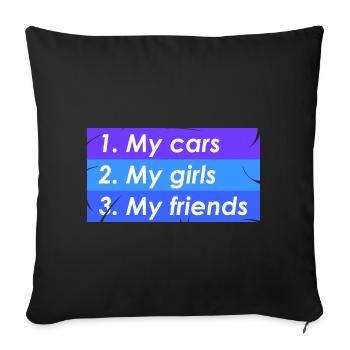 1. Voitures 2. Filles 3. Amis - Housse de coussin décorative 45 x 45 cm - noir - Devant