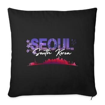 Skyline nocturne de Séoul avec Sakura Bloom - Housse de coussin décorative 45 x 45 cm - noir - Devant