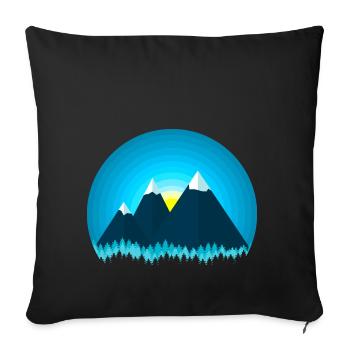 Montagnes de neige dans la forêt au coucher du soleil - Housse de coussin décorative 45 x 45 cm - noir - Devant