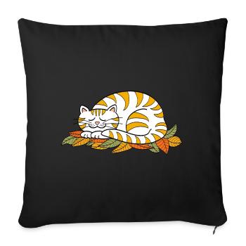 Sleeping kitty on autumn leaves - Sofa pillowcase 17,3'' x 17,3'' (45 x 45 cm) - black - Front