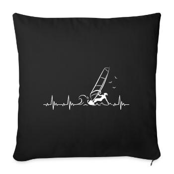 Windsurf heartbeat avec windsurfer - Housse de coussin décorative 45 x 45 cm - noir - Devant