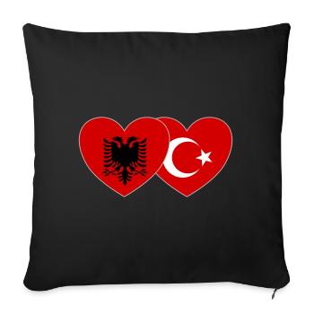 Albanie Turquie Drapeau Cœur - Housse de coussin décorative 45 x 45 cm - noir - Devant