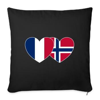 France Norvège Drapeau Cœur - Housse de coussin décorative 45 x 45 cm - noir - Devant