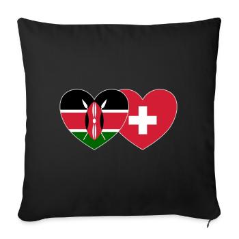 Kenya Suisse Drapeau Coeur - Housse de coussin décorative 45 x 45 cm - noir - Devant