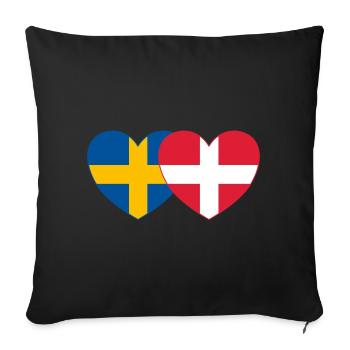 Suède Danemark Drapeau Coeur - Housse de coussin décorative 45 x 45 cm - noir - Devant