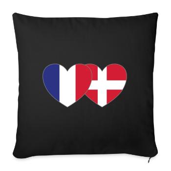 Drapeau France Danemark Coeur - Housse de coussin décorative 45 x 45 cm - noir - Devant