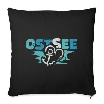 Ancre baltique rétro amour coeur logo symbole vintage - Housse de coussin décorative 45 x 45 cm - noir - Devant