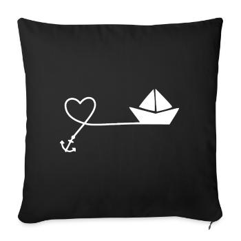 Paper Boat Sketch – Sailboat with Anchor and String - Sofa pillowcase 17,3'' x 17,3'' (45 x 45 cm) - black - Front