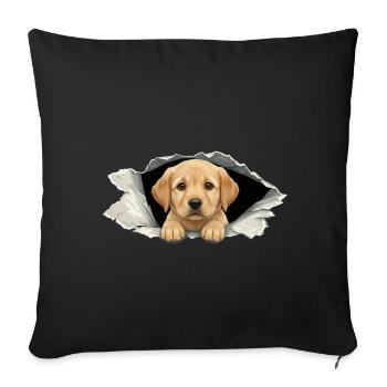 Bébé chiot Golden Retriever qui regarde en papier déchiré - Housse de coussin décorative 45 x 45 cm - noir - Devant