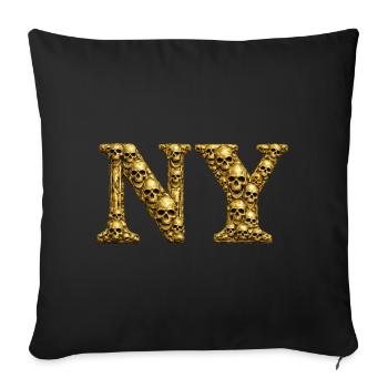 Golden Skull NY Letters - Sofa pillowcase 17,3'' x 17,3'' (45 x 45 cm) - black - Front