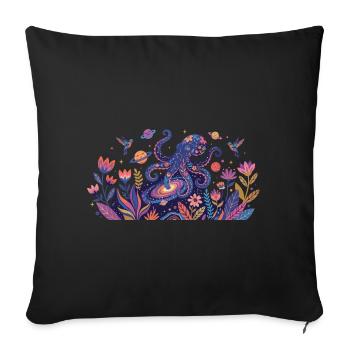 Cosmic Octopus in the Realm of Flowers Abstract Art - Sofa pillowcase 17,3'' x 17,3'' (45 x 45 cm) - black - Front