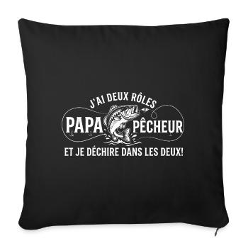 Papa Et Pêcheur Je Déchire Humour - Housse de coussin décorative 45 x 45 cm - noir - Devant