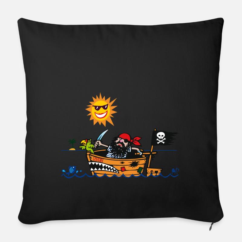 Pirat mit Schiff - Sofakissenbezug 45 x 45 cm - Schwarz