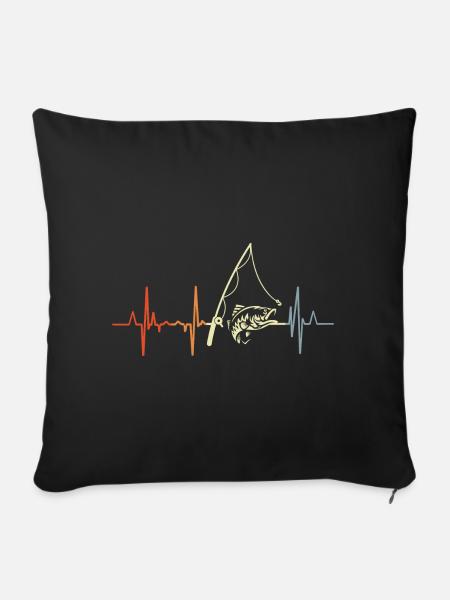 Vintage Angler Herzschlag - Sofakissenbezug 45 x 45 cm - Schwarz