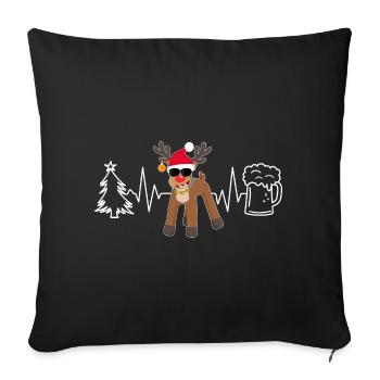 Rentier mit Bier Weihnachtsbaum Herzschlag EKG - Sofakissenbezug 45 x 45 cm - Schwarz - Vorne