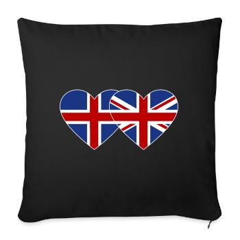 Islande Angleterre Drapeau Coeur - Housse de coussin décorative 45 x 45 cm - noir - Devant