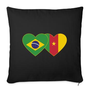 Brésil Cameroun Flag Coeur - Housse de coussin décorative 45 x 45 cm - noir - Devant