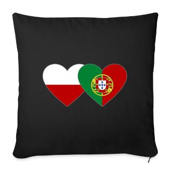 Pologne Portugal Drapeau Coeur - Housse de coussin décorative 45 x 45 cm - noir - Devant