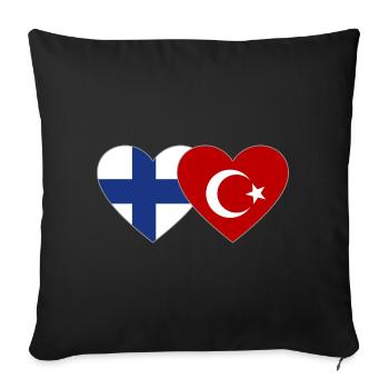 Coeur de drapeau Finlande Turquie - Housse de coussin décorative 45 x 45 cm - noir - Devant