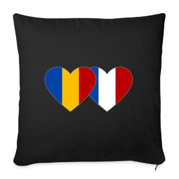 Roumanie France Flag Coeur - Housse de coussin décorative 45 x 45 cm - noir - Devant