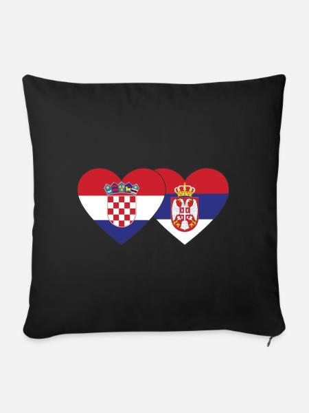Kroatien Serbien Herz Flagge - Sofakissenbezug 45 x 45 cm - Schwarz