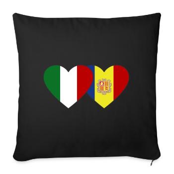 Italie Andorre drapeau coeur - Housse de coussin décorative 45 x 45 cm - noir - Devant