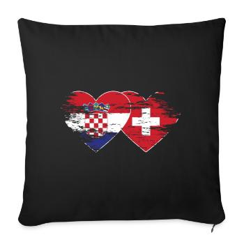Croatie Suisse drapeau coeur utilisé - Housse de coussin décorative 45 x 45 cm - noir - Devant