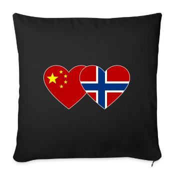 Chine Norvège Drapeau du cœur - Housse de coussin décorative 45 x 45 cm - noir - Devant