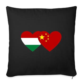 Ungarn China Herz Flagge - Sofakissenbezug 45 x 45 cm - Schwarz - Vorne