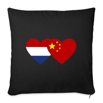 Drapeau du cœur de la Hollande Chine - Housse de coussin décorative 45 x 45 cm - noir - Devant