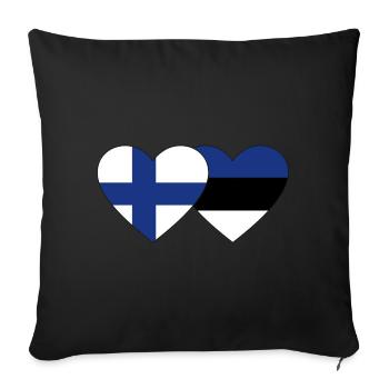 Finlande Estonie Drapeau Coeur - Housse de coussin décorative 45 x 45 cm - noir - Devant