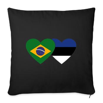 Brésil Estonie Drapeau Coeur - Housse de coussin décorative 45 x 45 cm - noir - Devant