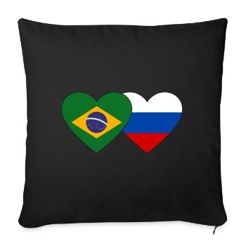 Brésil Russie Flag Coeur - Housse de coussin décorative 45 x 45 cm - noir - Devant
