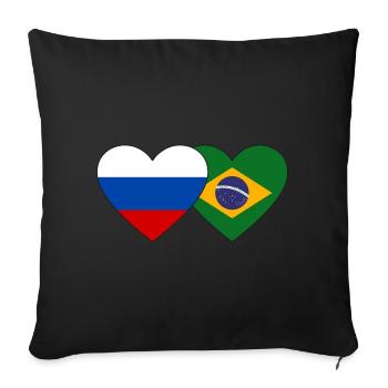 Drapeau de la Russie et du Brésil - Housse de coussin décorative 45 x 45 cm - noir - Devant